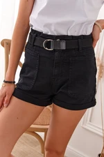 Black women's belted shorts