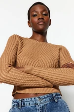 Trendyol Camel Crop Crew Neck Knitwear Sweater