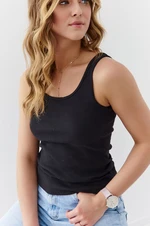 Ribbed top with black shoulder straps