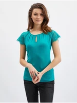 Orsay Turquoise Womens T-shirt with lace - Women