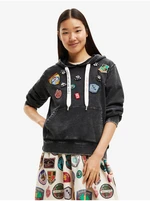 Dark gray Desigual Stamps Womens Hoodie - Women