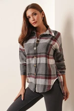 By Saygı Long Back Plaid Lumberjack Shirt Gray