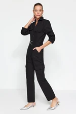 Trendyol Black Belted Pocket Detailed Denim Overalls