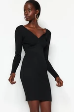 Trendyol Black Mini Knitwear V-Neck Dress