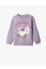 Koton Cat Printed Sweatshirt Long Sleeved Crewneck Collar with Stockings