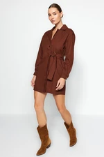 Trendyol Brown Belt Detailed Mini Woven Double Breasted Woven Dress Woven Woven Dress