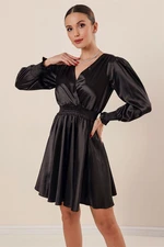 By Saygı Waist And Arm Tips Gippe Lined Satin Dress Black