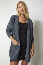 Happiness İstanbul Women's Anthracite Beard Glittery Knitwear Cardigan