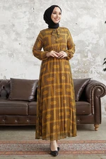 InStyle Luiza Tie Collar Chiffon Dress - Mustard