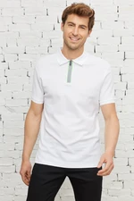 ALTINYILDIZ CLASSICS Men's White Slim Fit Slim Fit Polo Neck 100% Cotton Honeycomb Pattern Short Sleeved T-Shirt.