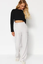 Trendyol Gray Cargo Wide Leg Woven Trousers with Contrast Stitching