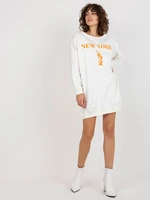 Women's long over size sweatshirt with print - ecru