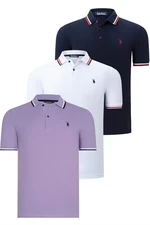 TRIPLE SET T8594 DEWBERRY MENS T-SHIRT-NAVY BLUE-WHITE-LILAC