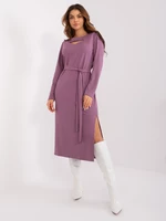 Purple midi dress with a neckline