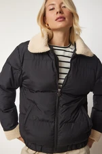 Happiness İstanbul Women's Black Plush Detailed Down Jacket