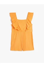 Koton Overalls Short Sleeveless Ruffled Pleated Square Collar