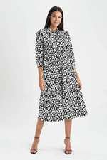 DEFACTO Shirt Collar Printed Poplin Midi Short Sleeve Woven Dress