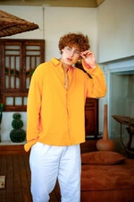 XHAN Orange Crinkle Fabric Shirt