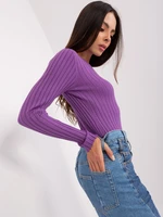 Purple classic sweater with a round neckline