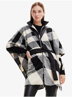 White and Black Checkered Poncho Desigual Wolgery Milan - Ladies