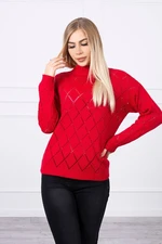 Sweater with high neckline and diamond pattern red color