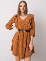 RUE PARIS Light brown dress with ruffles