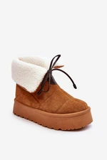 Platform snow boots with sheepskin Camel Olimuka