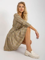 Light yellow elegant dress with plaid ruffle