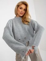 Grey loose asymmetrical sweater with holes from RUE PARIS