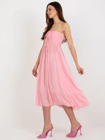 Light pink midi dress with frill and tie