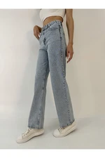 BİKELİFE Light Blue Stones High Waist Wide Legs Loose, Loose Palazzo Jeans.