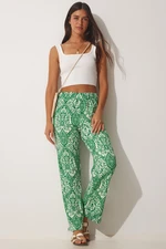 Happiness İstanbul Women's Green Patterned Summer Loose Palazzo Pants