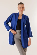 By Saygı Lycra Long Jacket with Fake Pockets, Shawl Collar