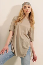 Bigdart 4123 Oversized Slit T-Shirt - Stone