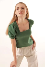 Bigdart 0409 Square Collar Knitted Blouse - Emerald