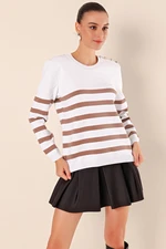 Bigdart 15820 Button Detailed Striped Sweater - C. Mink