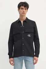 Košile Calvin Klein Jeans pánská, černá barva, relaxed, s klasickým límcem, J30J325618