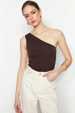 Trendyol Brown Gather Detailed Fitted One Shoulder Stretchy Knitted Blouse