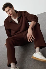 Trendyol Brown Oversize/Wide Cut Stand Collar Zippered Tracksuit