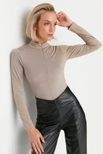 Trendyol Mink Zipper High Neck Long Sleeve Flexible Snaps Knitted Body