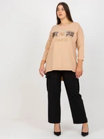 Lady's beige cotton blouse plus size