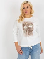 Ecru cotton blouse of larger size with appliqués