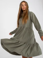 Khaki flowing sweatshirt dress with FRESH MADE ruffle