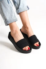 Capone Outfitters Capone Women's Quilted Strap, Colorful Detailed Wedge Heel Matte Satin Black Women's Slippers.