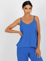 Women's blue top with V OCH BELLA NECKLINE