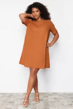 Trendyol Curve Brown Wrap Knitted Plus Size Dress