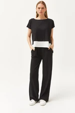 Olalook Women's Black Top Blouse Bottom Trousers Suit