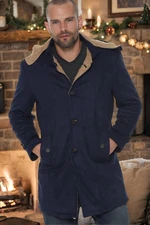 PLT8399 DEWBERRY SUEDE LOOK MEN'S COAT-DARK NAVY BLUE