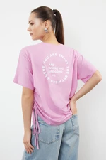 Trendyol Pink 100% Cotton Back and Front Printed Oversize/Relaxed Fit Knitted T-Shirt