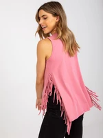 Dusty Pink Cotton Sleeveless Top with Fringe